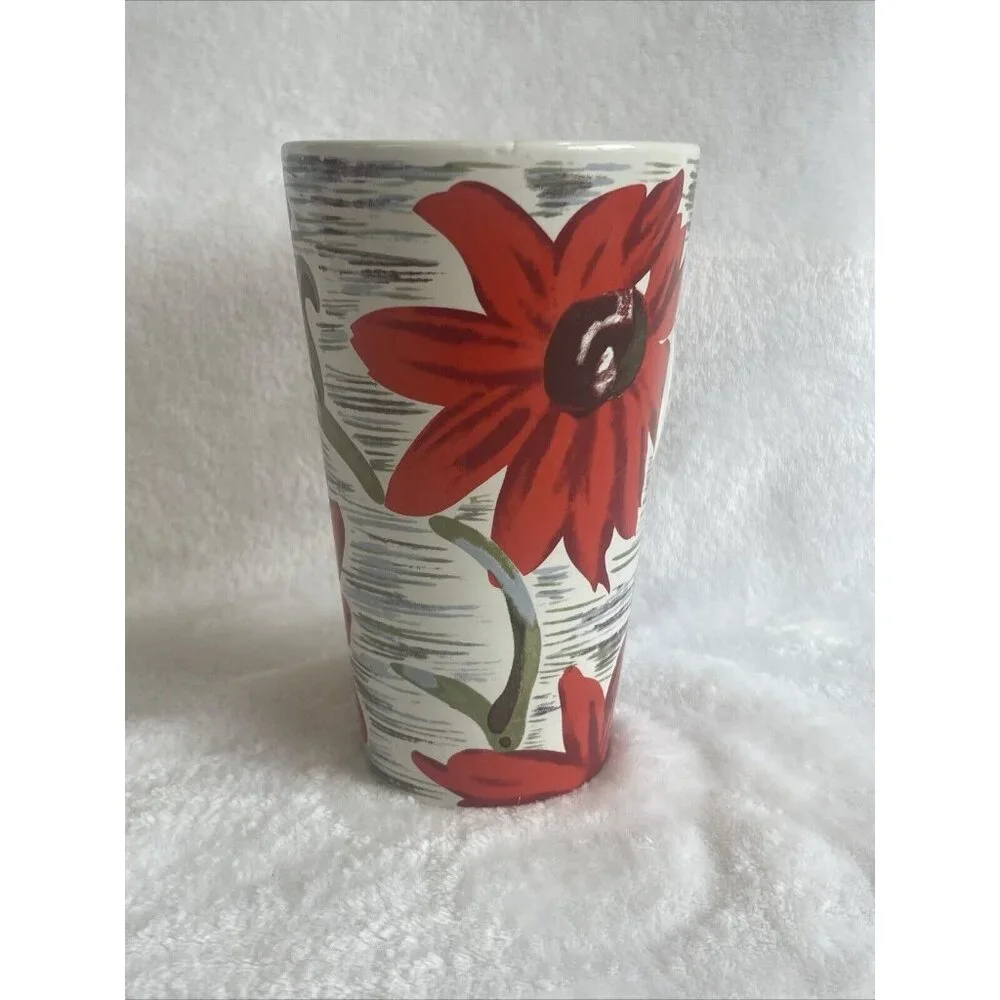 Coffee Mug Tea Cup 16oz Floral Red‎ Flower Flowers Green Accent